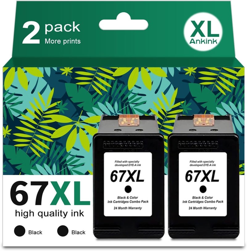 Ankink 67XL Black Ink Cartridge Replacement for HP 67 XL (2-Pack) use with DeskJet Envy 2755e 6055e 2700 2700e 6000 6000e 4155e 2734e 6455e 6400 2752e 4100 4100e 6400e 6458e Printer 67XXL - Image 1